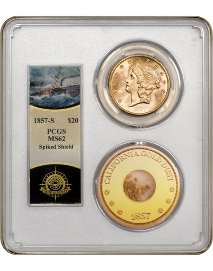 1857-S $20 SS Central America w/Pinch MS62