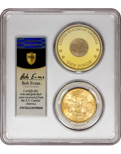 1857-S $20 SS Central America w/Pinch MS62