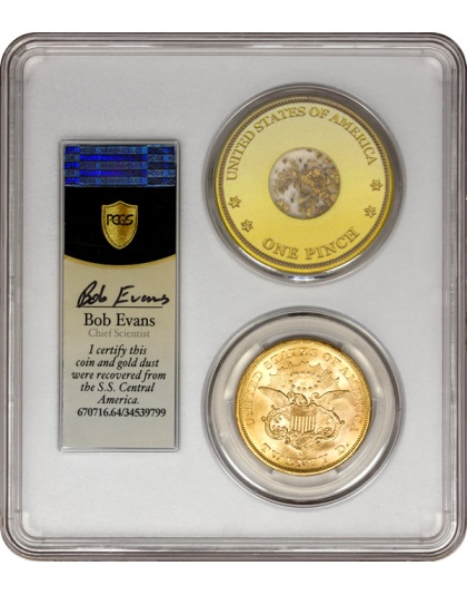 1857-S $20 SS Central America w/Pinch MS64