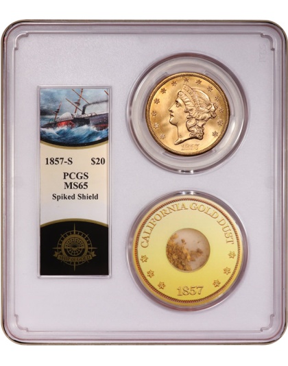 1857-S $20 SS Central America w/Pinch MS65