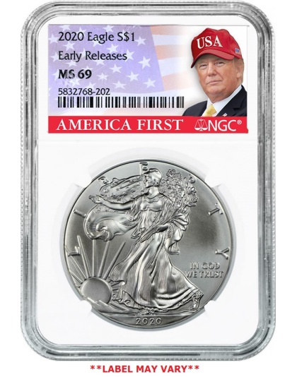 2020 $1 American Silver Eagle Donald Trump Label MS69