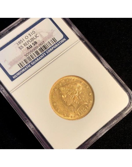 1851-O $10 Liberty S.S. Republic AU58 NGC