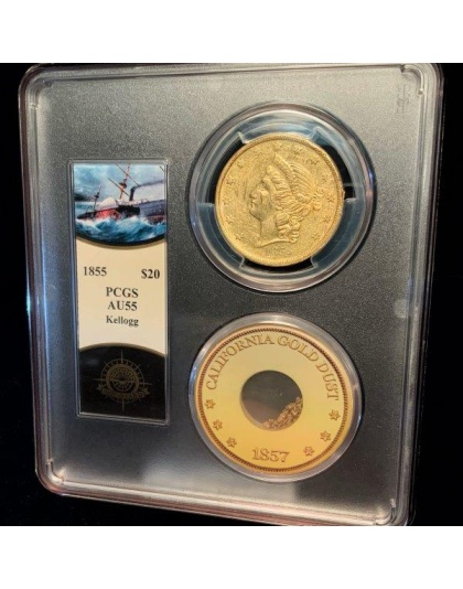 1855 $20 Liberty Kellogg S.S.C.A AU55 PCGS