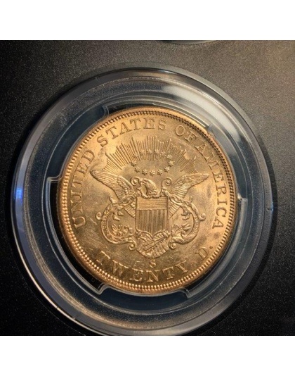 1856-S $20 Liberty SSCA AU58 No Serif-Tilted S PCGS