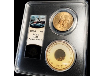 1856-S $20 Liberty SSCA AU58 No Serif-Tilted S PCGS