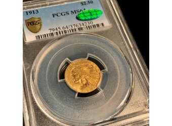 1913 $2.50 Indian Gold MS64 CAC PCGS
