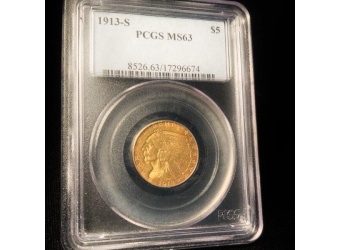 1913-S $5 Indian Gold MS63 PCGS