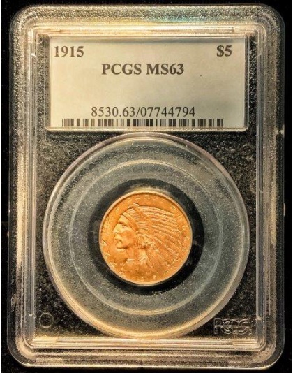1915 $5 Indian Gold MS63 PCGS