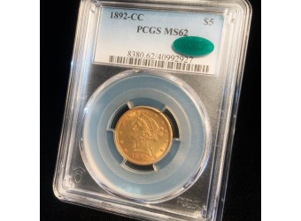 1892-CC $5 Liberty Gold MS62 CAC PCGS
