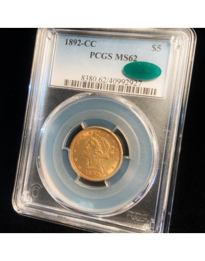 1892-CC $5 Liberty Gold MS62 CAC PCGS