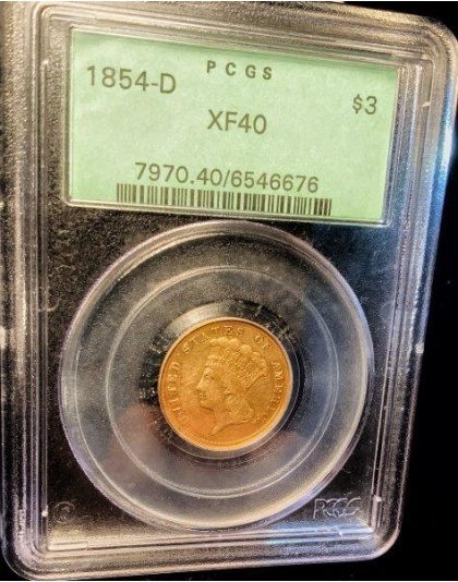 1854-D $3 Princess XF40 PCGS