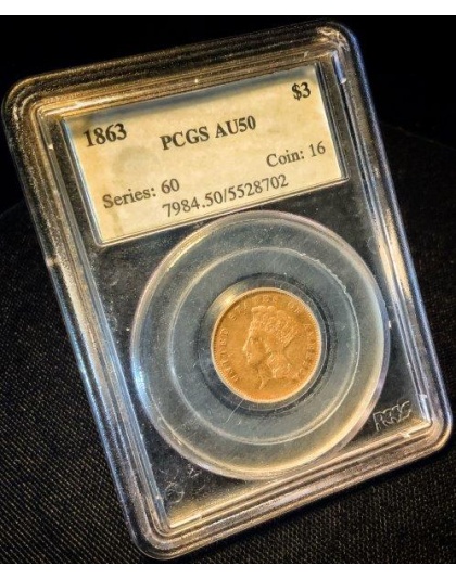1863 $3 Princess AU50 PCGS