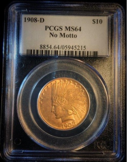 1908-D $10 Indian Gold No Motto MS64 PCGS