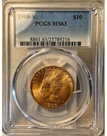 1908-S $10 Indian Gold MS63 PCGS