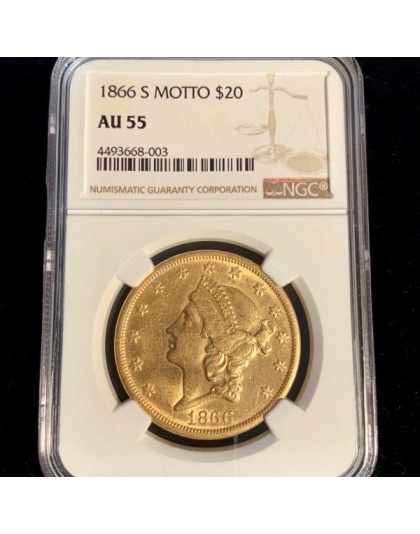 1866-S $20 Liberty AU55 NGC