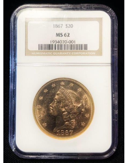 1867 $20 Liberty MS62 NGC