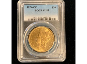 1874-CC $20 Liberty AU55 PCGS