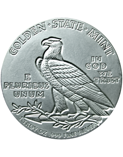 SILVER ROUNDS 1 OZ 1 OZ SILVER ROUND INCUSE INDIAN DESIGN GOLDEN STATE MINT